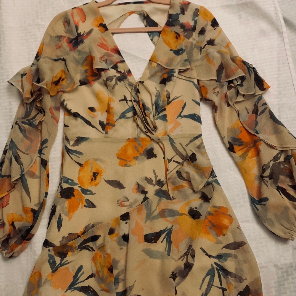 Tan Abstract Florals Ruffle Dress - Picture 5 of 6